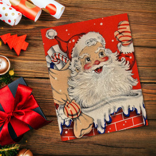 Vintage Christmas Santa Claus Waving  Holiday Card