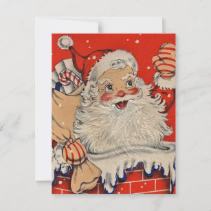 Vintage Christmas Santa Claus Waving  Holiday Card
