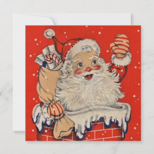 Vintage Christmas Santa Claus Waving Holiday Card