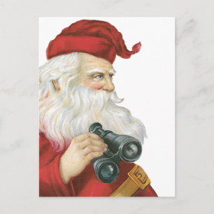 Vintage Christmas, Santa Claus with Binoculars Holiday Postcard