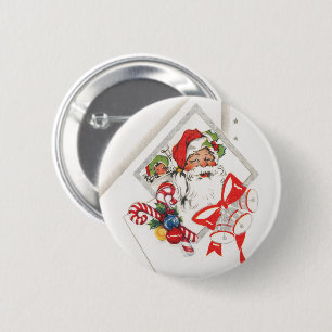 Vintage Christmas, Santa Claus with Candy Canes 6 Cm Round Badge