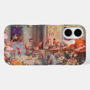 Vintage Christmas, Santa Claus with Elves Workshop iPhone 16 Case
