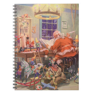 Vintage Christmas, Santa Claus with Elves Workshop Notebook