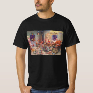 Vintage Christmas, Santa Claus with Elves Workshop T-Shirt
