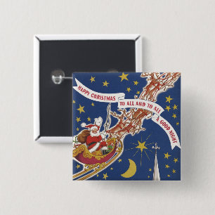 Vintage Christmas Santa Claus With Flying Reindeer 15 Cm Square Badge