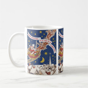 Vintage Christmas Santa Claus With Flying Reindeer Coffee Mug