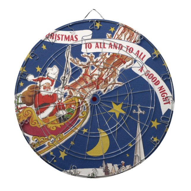 Vintage Christmas Santa Claus With Flying Reindeer Dartboard (Front)