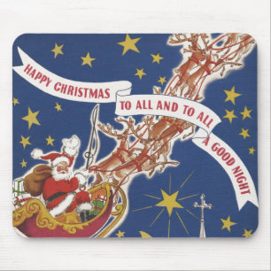 Vintage Christmas Santa Claus With Flying Reindeer Mouse Pad