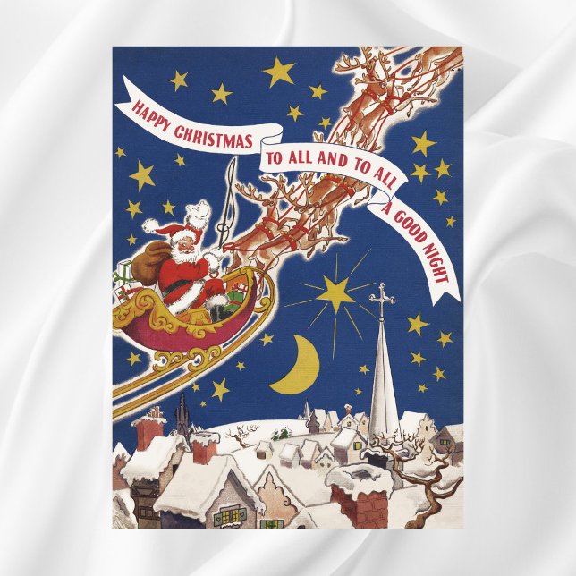Vintage Christmas Santa Claus With Flying Reindeer Poster (Creator Uploaded)