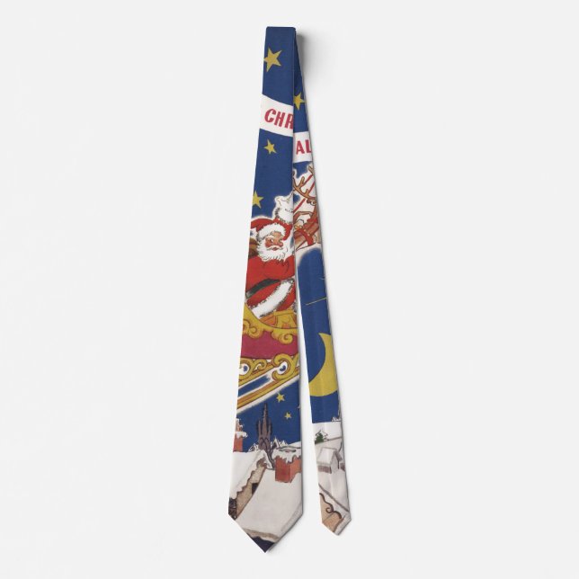 Vintage Christmas Santa Claus With Flying Reindeer Tie (Front)