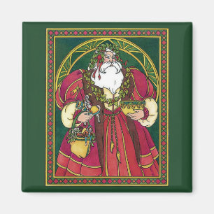 Vintage Christmas, Santa Claus with Holly Leaves Magnet