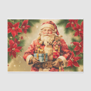 Vintage Christmas Santa Claus with Poinsettia  Tissue Paper