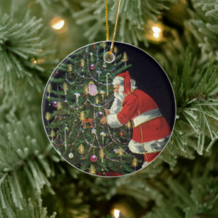 Vintage Christmas, Santa Claus with Presents Ceramic Ornament