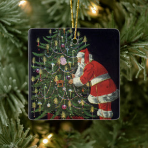 Vintage Christmas, Santa Claus with Presents Ceramic Tree Decoration