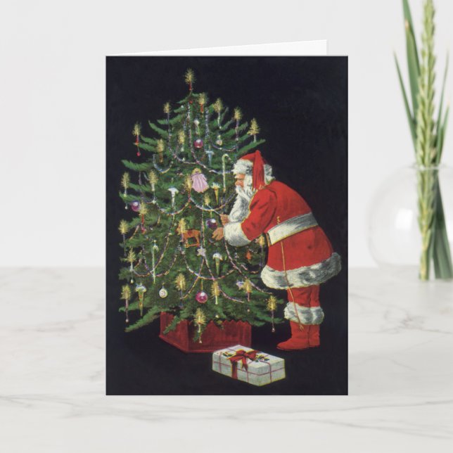 Vintage Christmas, Santa Claus with Presents Holiday Card (Front)