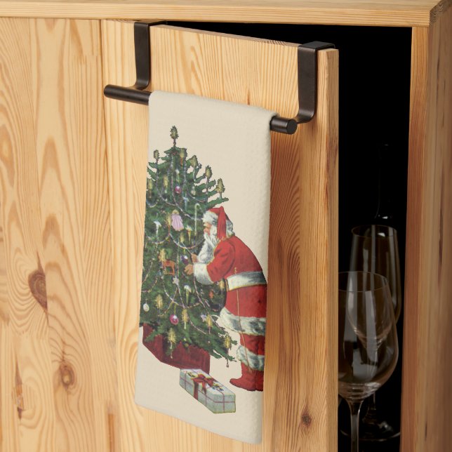 Vintage Christmas, Santa Claus with Presents Tea Towel (Thirds Fold)
