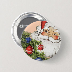 Vintage Christmas Santa Claus with Tree Ornaments 6 Cm Round Badge
