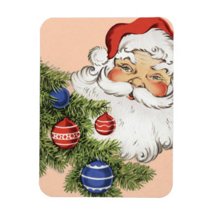 Vintage Christmas Santa Claus with Tree Ornaments Magnet