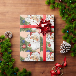 Vintage Christmas Santa Claus with Tree Ornaments Wrapping Paper
