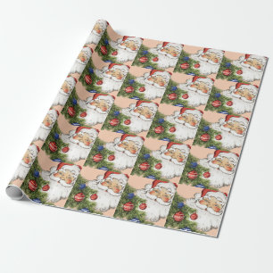Vintage Christmas Santa Claus with Tree Ornaments Wrapping Paper