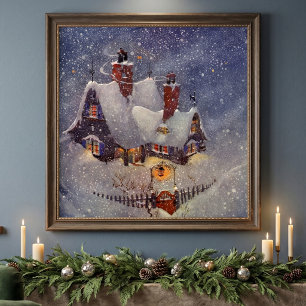 Vintage Christmas, Santa Claus Workshop North Pole Poster