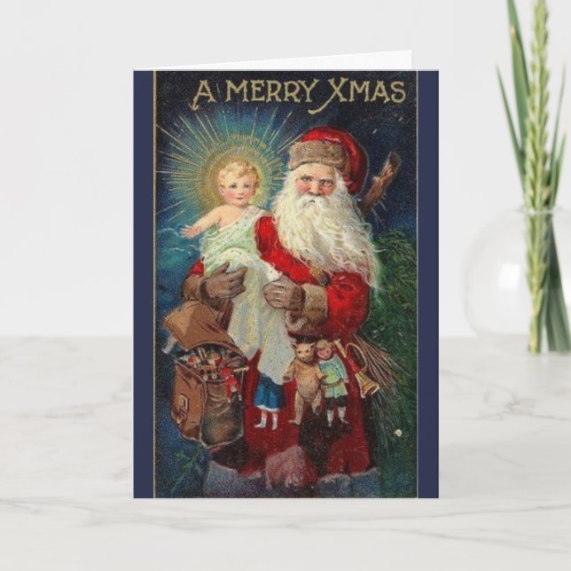 Vintage Christmas - Santa & Divine Angel Child, Card (Front)