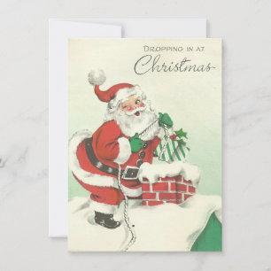 Vintage Christmas Santa Dropping In Holiday Card
