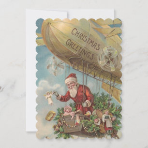 Vintage Christmas Santa Flying Holiday Card