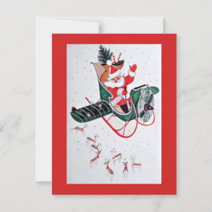 Vintage Christmas Santa Flying Holiday Card