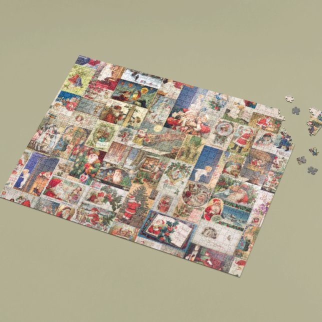 Vintage Christmas Santa Holiday Decoupage Postcard Jigsaw Puzzle (Creator Uploaded)