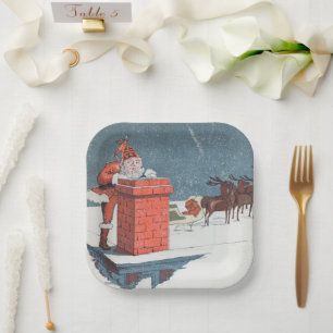 Vintage Christmas- santa  Holiday   Paper Plate