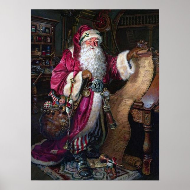 vintage Christmas Santa Holiday Poster (Front)