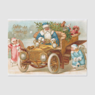 Vintage Christmas Santa in a Car with Presents Tissue Paper