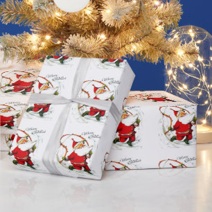 Vintage Christmas Santa Jump Roping Wrapping Paper