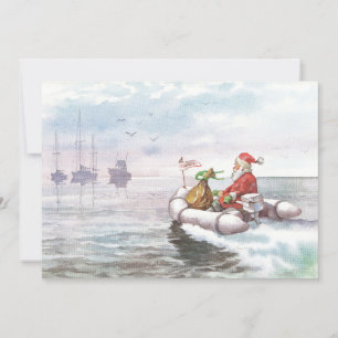 Vintage Christmas Santa On Boat Holiday Card