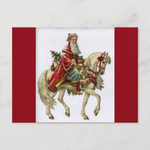 Vintage Christmas Santa on Horse Holiday Postcard