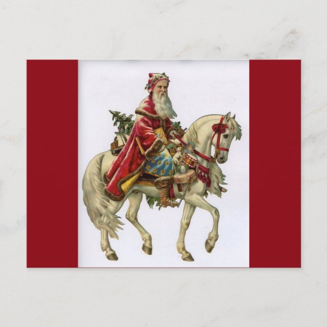 Vintage Christmas Santa on Horse Holiday Postcard (Front)