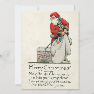Vintage Christmas Santa On Roof Holiday Card