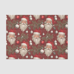 Vintage Christmas Santa, Ornaments, Pinecones Tissue Paper