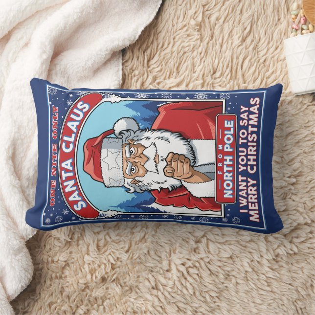 Vintage Christmas Santa Says Merry Christmas Lumbar Cushion (Blanket)