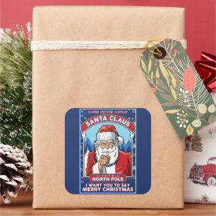 Vintage Christmas Santa Says Merry Christmas Square Sticker