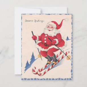 Vintage Christmas Santa Skiing Holiday Card