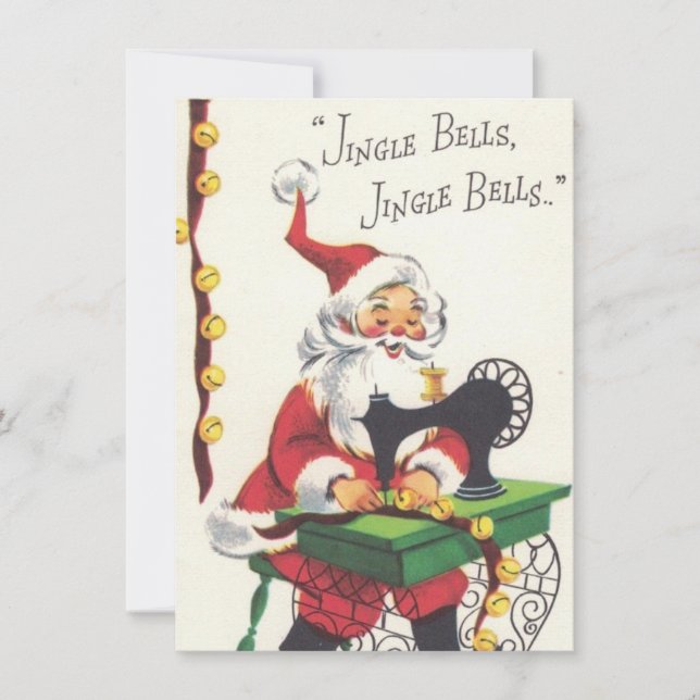 Vintage Christmas Santa Sowing Bells Holiday Card (Front)