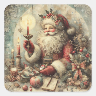 Vintage Christmas Santa Square Sticker