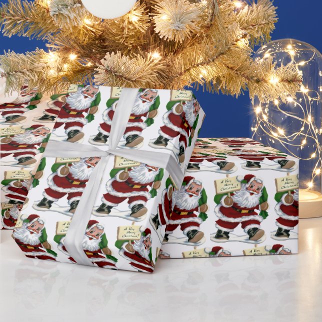 Vintage Christmas Santa tiled party Wrapping Paper (Holidays)