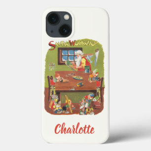 Vintage Christmas Santa with Elves in the Workshop iPhone 13 Case