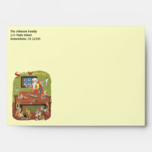 Vintage Christmas Santa with Elves in the Workshop Envelope
