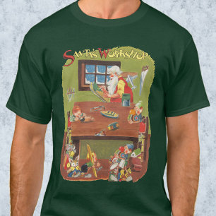 Vintage Christmas Santa with Elves in the Workshop T-Shirt