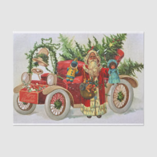 Vintage Christmas Santa with Toys and Red Car Tissue Paper