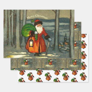 Vintage Christmas Santa  Wrapping Paper Sheet